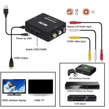 Tamanho do portátil Preto AV RCA para HDMI Conversor /Adaptador Adequado Para o Gamecube da Nintendo, Sega Genes NES, SNES N64