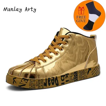 Manley Arty Homens Tornozelo Botas Outono Inverno, Botas De Couro De Homens Waterproof O Hip Hop Casuais Sapatos De Alta Plataforma Superior Tênis Botas