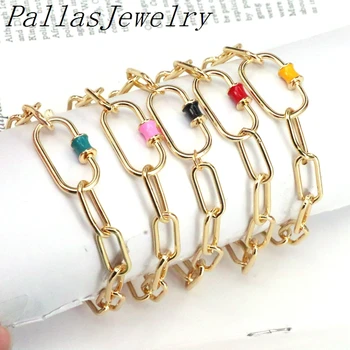 6Pcs Moda Oval parafuso de fecho pulseira,colorido esmalte charme pulseiras bijuterias