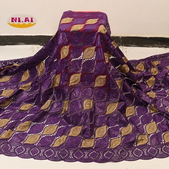 NIAI Africana bazin riche tecido com brode Última moda bordado bazin tecido de renda líquida rendas de 5 metros de Costura XY3374B-6