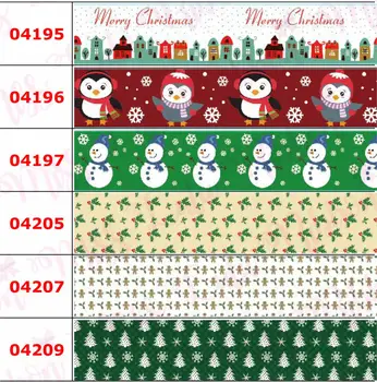 16mm-75mm de Natal Árvore de Série Penguin floco de Neve Impresso Gorgorão/Inimigo Fita do Cabelo de DIY Bowknots Decoração para uma Festa 50yards/roll