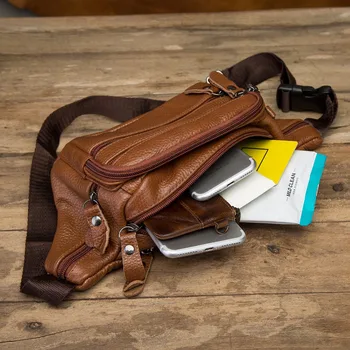Nova Qualidade do Couro dos homens de Moda Casual Viagem Cinto Pack Sling Bag duplo Design de 7