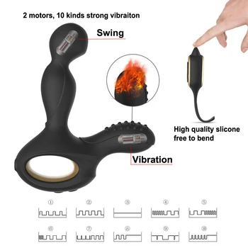 Aquecimento Rotação Plug Anal Vibrador Masculino Próstata Massageador Do Ponto G Estimulador Remoto Sem Fio Butt Plugs De Máquina De Brinquedos Sexuais Para Homem