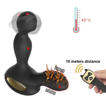 Aquecimento Rotação Plug Anal Vibrador Masculino Próstata Massageador Do Ponto G Estimulador Remoto Sem Fio Butt Plugs De Máquina De Brinquedos Sexuais Para Homem