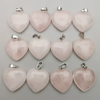 Moda de pedra natural quartzo rosa de boa qualidade, cor-de-rosa do amor pingentes de coração para fazer jóias 20mm 50pcs por Atacado frete grátis