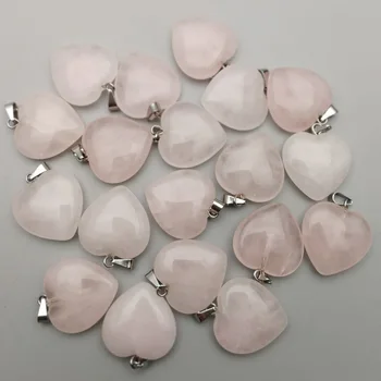 Moda de pedra natural quartzo rosa de boa qualidade, cor-de-rosa do amor pingentes de coração para fazer jóias 20mm 50pcs por Atacado frete grátis