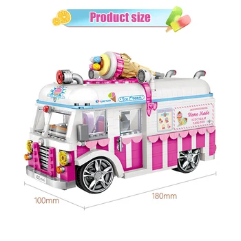 1244pcs Mini Van de sorvete Carro-de-Rosa Bolo de Ônibus Caminhão Blocos de Construção Educacional Criador Amigos DIY Figuras Tijolos Brinquedos para Meninas