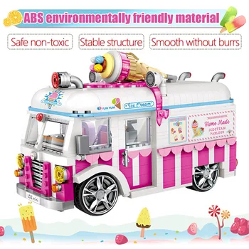 1244pcs Mini Van de sorvete Carro-de-Rosa Bolo de Ônibus Caminhão Blocos de Construção Educacional Criador Amigos DIY Figuras Tijolos Brinquedos para Meninas