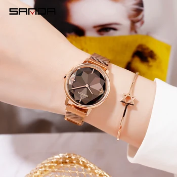 2020 Novas SANDA Rosa de Ouro Mulheres Relógios de Luxo de Marca Top de Malha Assistir a Mulher Impermeável Feminino Relógio Senhoras Relógio Feminino P1016