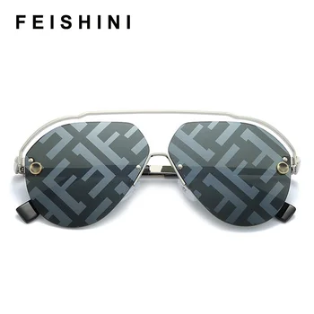 Feishini nenhum logotipo Óculos de sol Retro Mulheres Espelhado de Metal, Marca de Luxo de Moda Coloridas Senhoras Topo de Óculos sem aro Celebridade Espelho