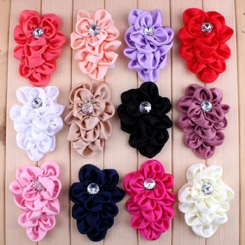 10pcs/lot 12 Cores Grampos de Cabelo Lchthyosis Forma de Tecido de Headband de Flores Artificiais para Casamento Flores Decorativas+Bling Botões de DIY