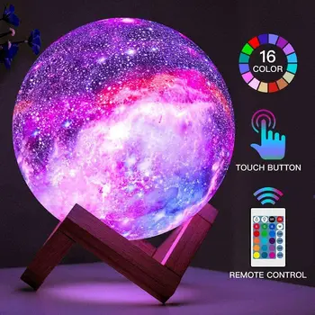 Dropship Impressão 3D Estrelas, Lua Lâmpada Colorida Alterar Toque de Decoração de Casa de Presente Criativo Usb Noite do Diodo emissor de Luz da Galáxia de Lâmpada