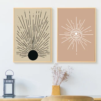Nordic Cartaz do Sol e da Lua Boho Resumo Paisagem Arte de Parede Tela de Impressão de Imagens Para a Sala de Interiores a Decoração Home