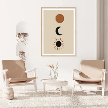 Nordic Cartaz do Sol e da Lua Boho Resumo Paisagem Arte de Parede Tela de Impressão de Imagens Para a Sala de Interiores a Decoração Home