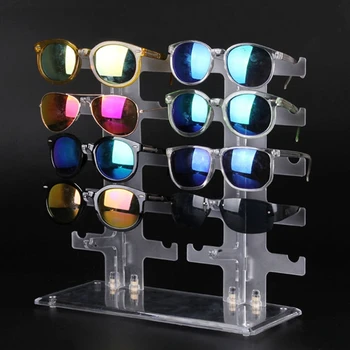 Duas Linha Rack de Óculos de sol 10 Pares de Óculos Titular do Suporte de exposição Transparente R9JE