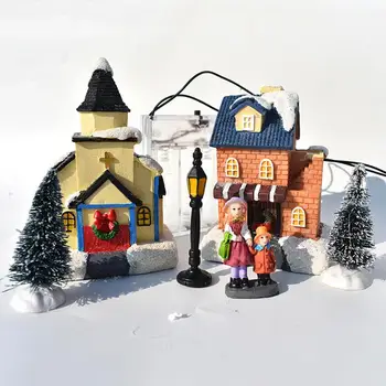 Natal Brilhante Pequena Casa Decorações De Árvores De Natal Boneca De Santa Estatueta Casa De Aldeia Conjunto De Construção Para Crianças Presente