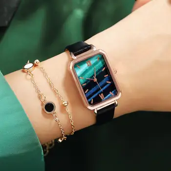 Novo Design De Moda Retângulo Mulheres Relógios De Luxo Feminino Relógio De Quartzo Simples Senhoras Relógios De Pulso De Mulher Preta De Couro Relógio