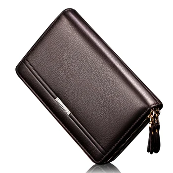Luxury Brand Men Clutch Bag Fashion Long Carteira De Men De Couro Double Zipper Business Purse Black Brown Casual Male Handy Money Bag