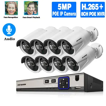 Câmera do CCTV Sistema de Segurança Kit de 8ch NVR Impermeável Exterior de Vigilância de Vídeo def Ip Poe HD de Monitoramento de Sistema de câmeras de 5mp