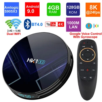 HK1 X3 Android 9.0 Smart TV CAIXA de Amlogic S905X3 RAM de 4GB 128GB 5G wi-Fi BT4.0 1000M LAN USB3.0 H. 265 8K TV Set-Top Box Media Player