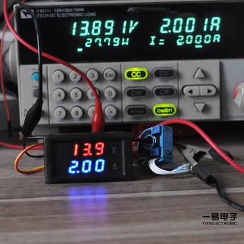 Digital DC100V20A Voltímetro Amperímetro Tensão Positiva e a negativa do eletrodo de Corrente do Medidor da Fonte de Alimentação DC4V-28V LED Display Duplo
