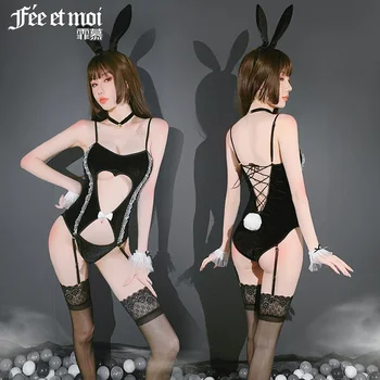 High-end erótico uniforme coelho menina pode abrir virilha macacão de adultos jogo de sexo boate menina cosplay de coelhinha Sexy lingerie conjunto