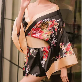 Sexy Quimono Camisola Yukata para a Mulher Floral Japonês de Moda Yakata Cardigan Haori Pijamas de Seda de Lazer, Vestir Pijama Vestido