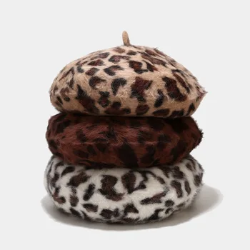Mulheres de Luxo estampa de Leopardo de Bolinhas Boina Chapéu Designer francês Boina Xadrez Pintor Avançadas de Impressão de Leopardo Outono Inverno Chapéu