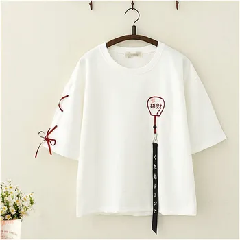 Branco Japonês T-Shirts Senhoras Topo Tee De Moda De Verão De Manga Curta T-Shirt Tops Bonito Japão Nova T-Shirt