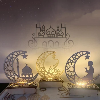 Madeira Muçulmano da Noite do DIODO emissor de Luz EID Mubarak Ramadã Decoração Lâmpada da Noite Decoração do Quarto EID Crianças Presentes Nightlight Decorativos