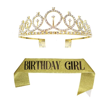 Rainha de Aniversário da Menina Coroa Etiqueta Cinto de Cetim de Ombro para o Aniversário de Decoração Menina Feliz Aniversário festas