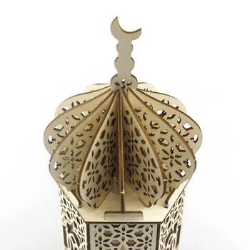 Muçulmano Luzes do Feriado Islã Eid Ramadã Luzes de Luz Caixa de Madeira Montar Lanterna de LED Lâmpada de Noite em Casa Decorações ao ar livre