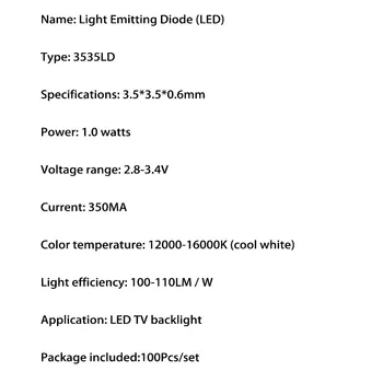 100pcs/lote original de led led de alta potência 3535 3v 350ma contas lâmpada branco frio para reparação de led, tv lcd luz de fundo da barra quente