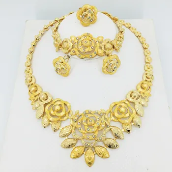 Novo design de Moda Dubai de Jóias de Ouro, Conjunto para as mulheres Nigerianas Casamento Africano esferas de Conjuntos de Jóias, brincos de bijuterias