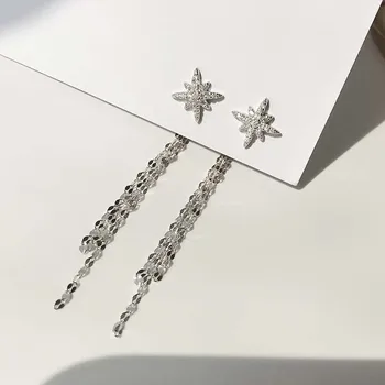 Clássico da moda Geométrica 925 Prata Esterlina de Borla Estrelas Longa Queda de Brinco para Mulheres coreano Jóias eh828