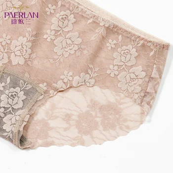 PAERLAN Renda Pantie de Uma peça sem emenda Floral sólido cuecas low-Rise quadris Mulheres cueca