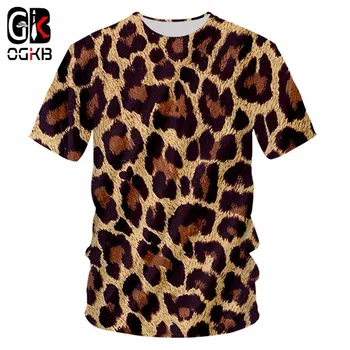 OGKB de Verão dos Homens T-Shirt de Impressão 3D do Leopardo de Moda masculina Gola Redonda Grande Tamanho de T-Shirt