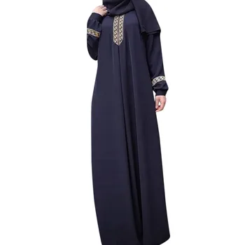 CHAMSGEND Muçulmano vestido de Poliéster Mulheres Plus Size Impressão Abaya Jilbab Muçulmano Maxi Vestidos Casuais Kaftan Longo Vestido