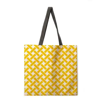 Nordic amarelo geométricas impressão bolsa casual, bolsa de mão da senhora de saco de ombro de moda praia do saco dobrável saco de compras