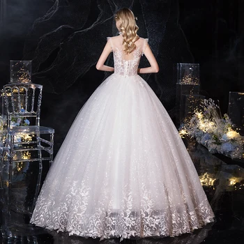 Vestido De Noiva 2021 Clássico Vestido De Noiva Sem Mangas Laço Na Bola Vestido De Princesa Luxo De Rendas Bling Bling Vestidos De Noiva