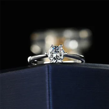 Real Da Prata 925 Esterlina, Anel De Noivado Feminino De Luxo Laboratório Pequeno Anel De Diamante Solitário Anéis De Casamento Para As Mulheres A Moda Jóias