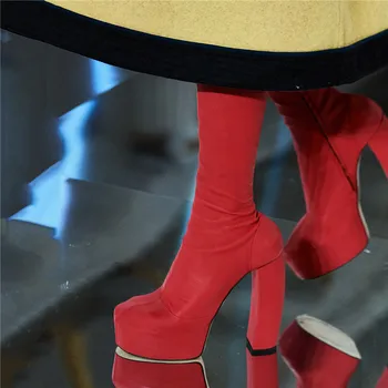 Mstacchi Mulheres Over-the-knee Elasticidade Botas Grosso Calcanhar de Água de Plataforma de Moda Eminente Zíper Sapatos de Senhoras Botines De Mulher