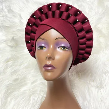 Novo Nigeriano gele headtie cap já fez a auto gele turbante cap africana auto gele aso oke headtie para as mulheres-L5