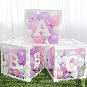 Chuveiro de bebê Decoração de A A Z alfabeto transparente nome de letra da caixa de balões de Gênero Revelam a festa de aniversário de menino menina do chuveiro de Bebê decoração