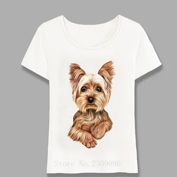 Verão Colorido Yorkshire Terrier Arte de Pintura de T-Shirt Bonito Mulheres T-shirt Amo Meu Cão Tops Menina de Moda Casual Tees Harajuku