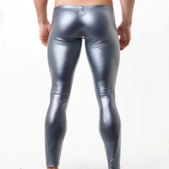 Moda masculina de couro sexy ouro prata black night club calça slim mens calças calças de compressão de fitness calças para homem