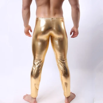 Moda masculina de couro sexy ouro prata black night club calça slim mens calças calças de compressão de fitness calças para homem