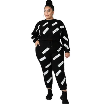 5XL Plus Size vestuário 2 peças de Conjunto Para as Mulheres Pulôver Crop Tops E Cordão de Calças de Roupas Outono Novo Agasalho Conjunto Correspondente