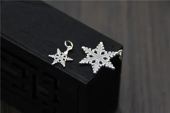Real 925 Prata Esterlina DIY Acessórios de Jóias floco de Neve Pingente Charme para o Bracelete, Colar de Tomada de