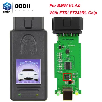 Para a BMW Scanner OBD2 1.4.0 FTDI FT232RL OBD OBD2 do Carro de Diagnóstico Automático de Ferramenta de Scanner Automotivo Cabo Versão Desbloqueada Para a BMW 1.4